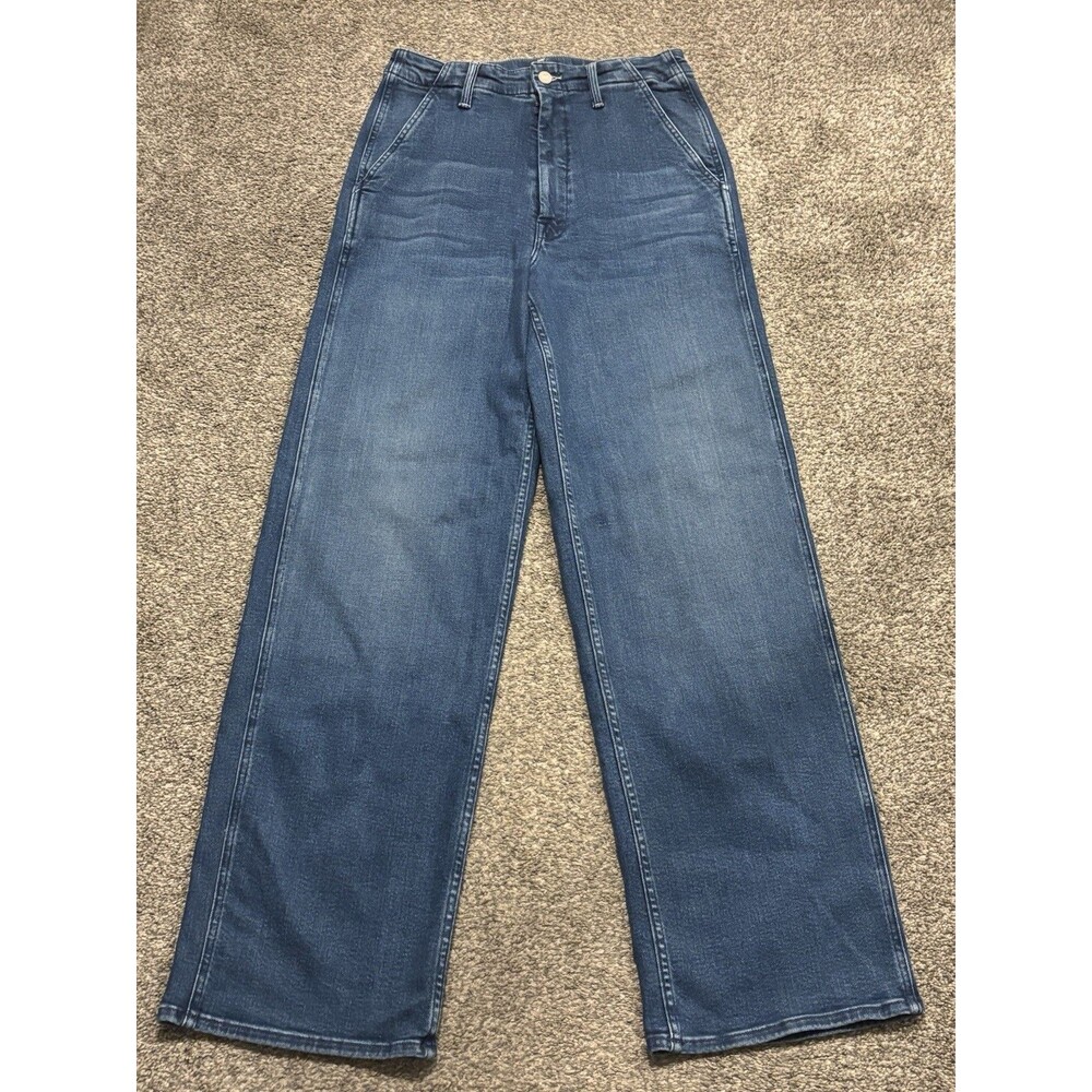 Mother The Major Zip Sneak Jeans Women 27 Blue High Rise Wide Leg Made in USA